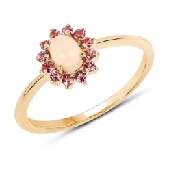 Opal and Pink Tourmaline Ring-Dainty and Sweet, Perfect for October Babies!
