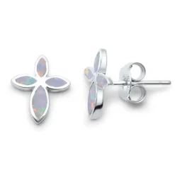 Opal Sterling Silver Cross Earrings Christian Jewelry