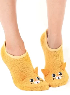 Orange Kitty Cat Fuzzy Footie Socks With Grips