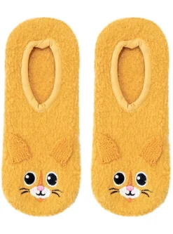Orange Kitty Cat Fuzzy Footie Socks With Grips