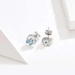 Paw earrings with CZ Paw and Heart in Sterling Silver-for Pet Lovers!