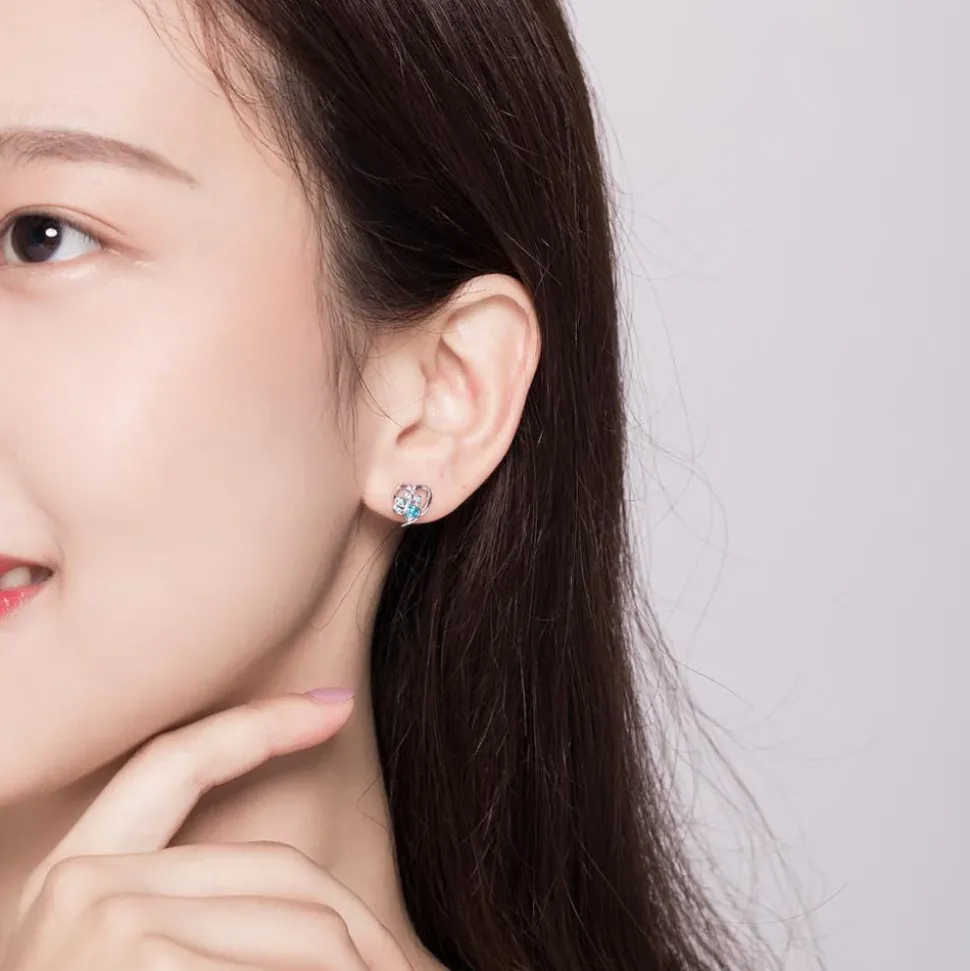 Paw earrings with CZ Paw and Heart in Sterling Silver-for Pet Lovers!