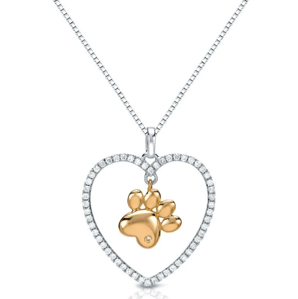 Paw in a Heart Necklace in Sterling Silver with Cubic Zirconia-Unique and Beautiful!