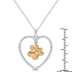 Paw in a Heart Necklace in Sterling Silver with Cubic Zirconia-Unique and Beautiful!