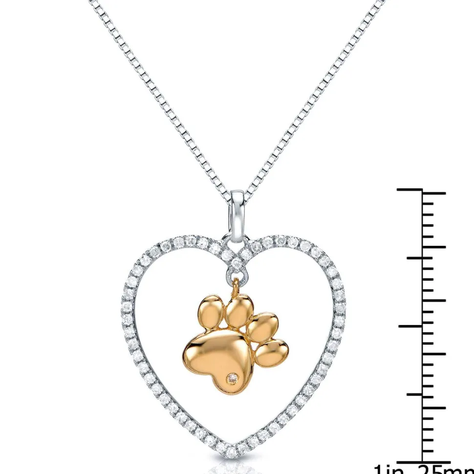 Paw in a Heart Necklace in Sterling Silver with Cubic Zirconia-Unique and Beautiful!