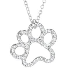 Paw Necklace, Fashion Silver Plated Black and White or White CZ Pet Paw Necklace-So Sweet for the Pet Lover!!