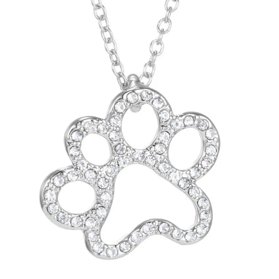 Paw Necklace, Fashion Silver Plated Black and White or White CZ Pet Paw Necklace-So Sweet for the Pet Lover!!