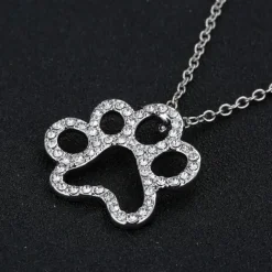 Paw Necklace, Fashion Silver Plated Black and White or White CZ Pet Paw Necklace-So Sweet for the Pet Lover!!