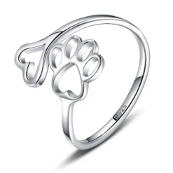 Paw Print and Heart Sterling Silver Adjustable Ring for Pet Lovers!