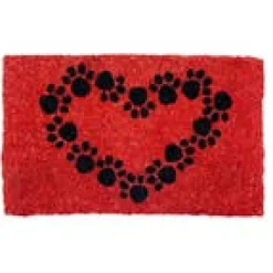 Paw Print Heart Handwoven Coconut Fiber Doormat