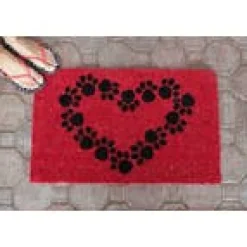 Paw Print Heart Handwoven Coconut Fiber Doormat