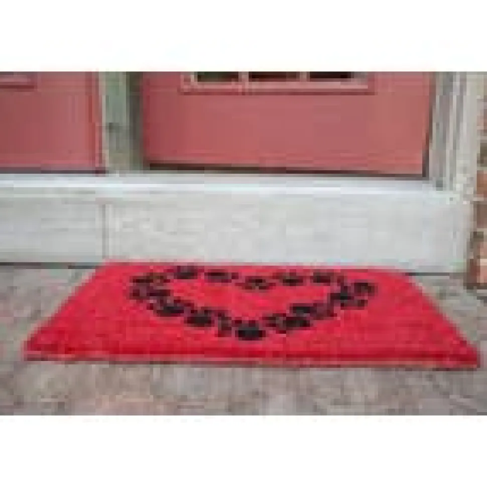 Paw Print Heart Handwoven Coconut Fiber Doormat