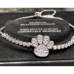 Paw Slider Bracelet-Silver Plated with Sparkling Diamonds $100 Retail