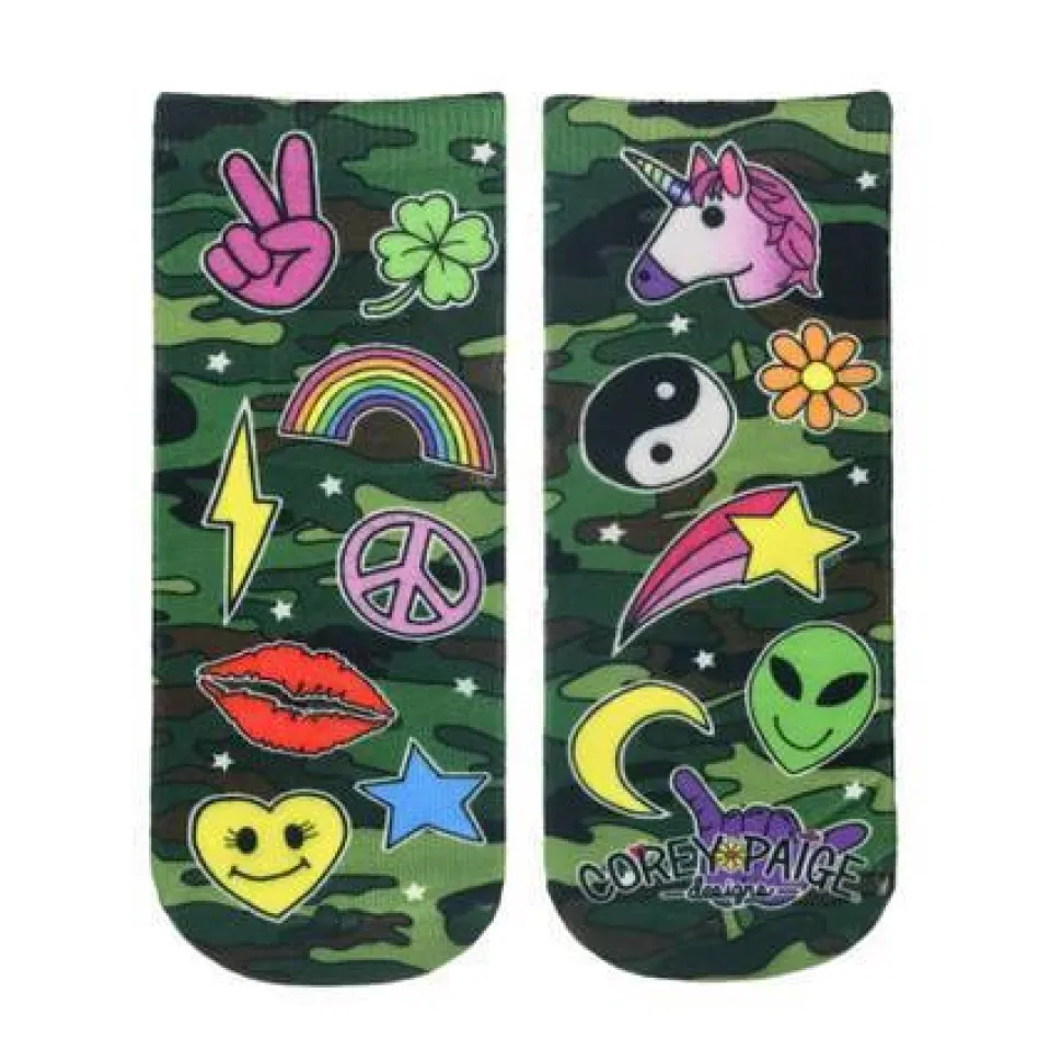 Peace Love Aliens and Unicorns Camo Color Ankle Socks *