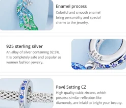 Peacock Colorful Charm Pendant Pandora Style Bracelet