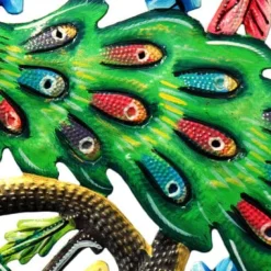 PEACOCK IN TREE PAINTED HAITIAN METAL DRUM WALL ART, 24