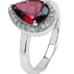 Pear Shaped Rhodolite Garnet and Topaz Solitaire Ring Sterling Silver