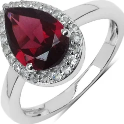 Pear Shaped Rhodolite Garnet and Topaz Solitaire Ring Sterling Silver
