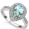 Pear Shaped Swiss Blue Topaz and Diamond Ring in 925 Silver, Lovely