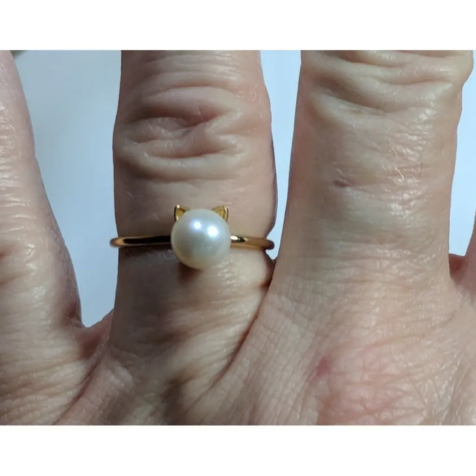 Pearl Cat Jewelry Necklace Earrings - Gold Plated Sterling Silver, so CUTE!