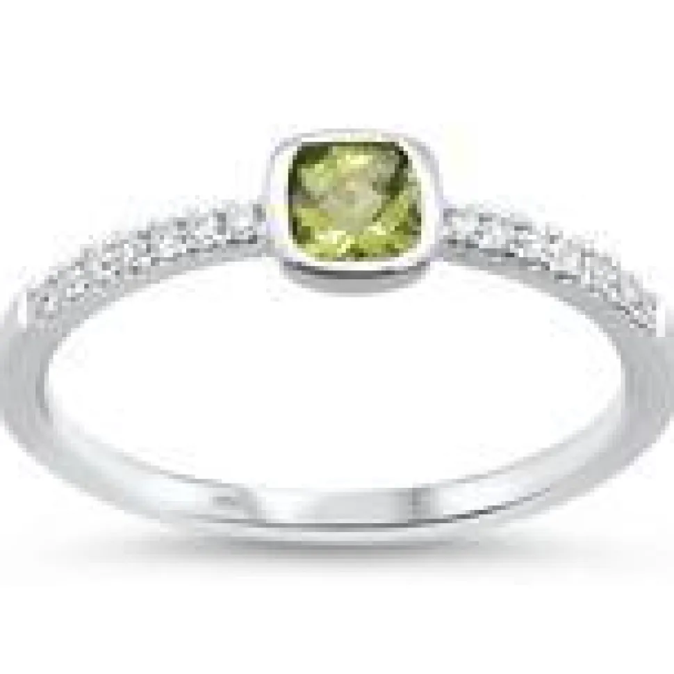 Peridot and Diamond Ring Trendy, Minimalist 14K Gold-Jess