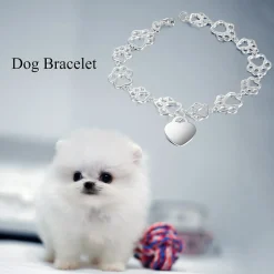 Pet Paw Bracelet with Heart Sterling Silver, Engraveable
