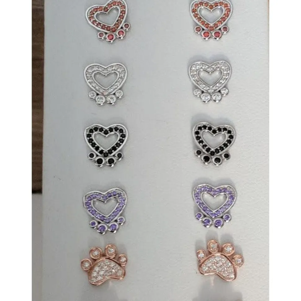 Pet Paw Earrings with Sparkling Cubic Zirconia in Solid Sterling Silver, Beautiful!