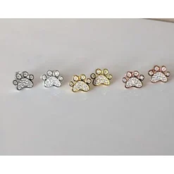 Pet Paw Earrings with Sparkling Cubic Zirconia in Solid Sterling Silver, Beautiful!