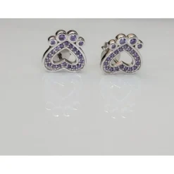 Pet Paw Earrings with Sparkling Cubic Zirconia in Solid Sterling Silver, Beautiful!