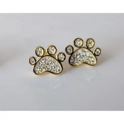 Pet Paw Earrings with Sparkling Cubic Zirconia in Solid Sterling Silver, Beautiful!