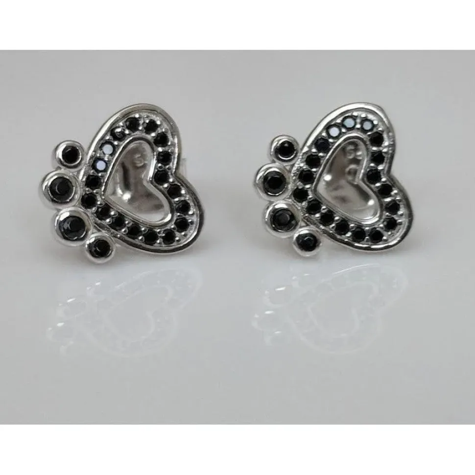 Pet Paw Earrings with Sparkling Cubic Zirconia in Solid Sterling Silver, Beautiful!