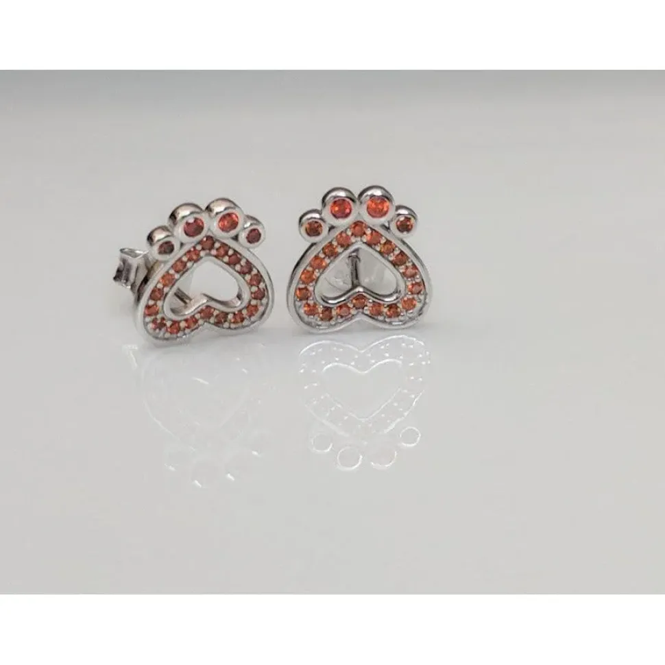 Pet Paw Earrings with Sparkling Cubic Zirconia in Solid Sterling Silver, Beautiful!