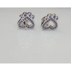 Pet Paw Earrings with Sparkling Cubic Zirconia in Solid Sterling Silver, Beautiful!