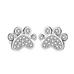 Pet Paw Earrings with Sparkling Cubic Zirconia in Solid Sterling Silver, Beautiful!