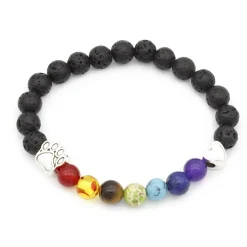 Pet Paw Lava Stone 8mm Beaded Bracelets with Rainbow Chakras Aromatherapy Diffuser Bracelets