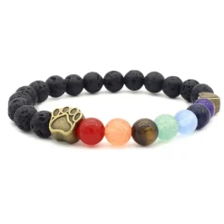 Pet Paw Lava Stone 8mm Beaded Bracelets with Rainbow Chakras Aromatherapy Diffuser Bracelets