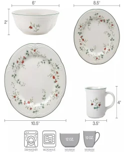 Pfaltzgraff Winterberry 16-Piece Dinnerware Set, Service for 4 Holiday Classic Collection