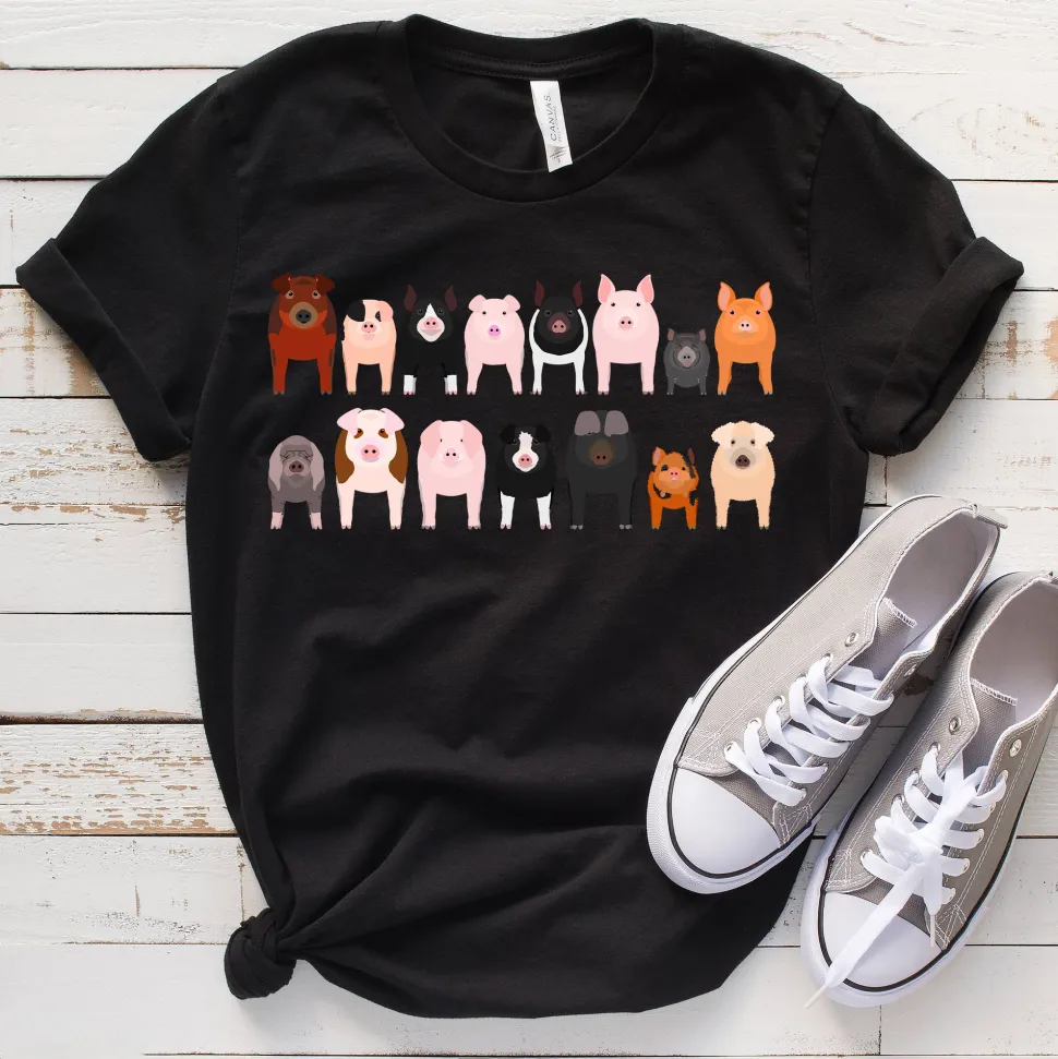 Pig Breeds Cute T-Shirt for Pig Lovers
