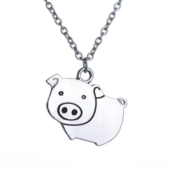 Pig Necklace! Just for fun, Cute Silver Tone Fashion Necklace
