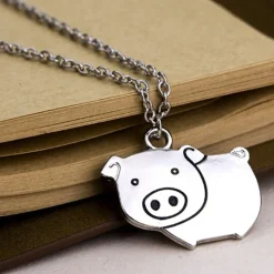 Pig Necklace! Just for fun, Cute Silver Tone Fashion Necklace