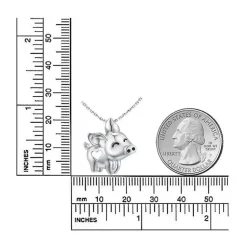 Pig Necklace with Cut Out Heart Rose, Yellow or White Gold Plated Sterling Silver