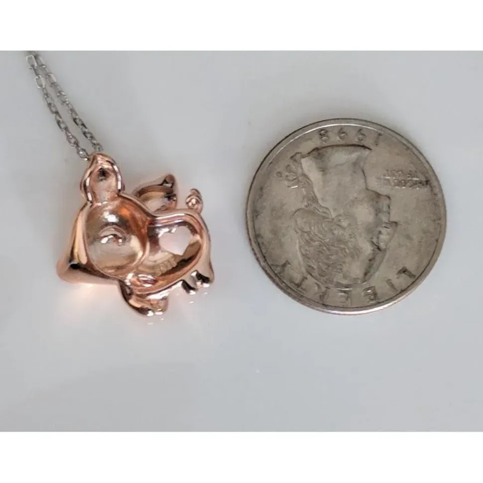 Pig Necklace with Cut Out Heart Rose, Yellow or White Gold Plated Sterling Silver
