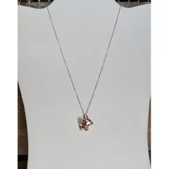 Pig Necklace with Cut Out Heart Rose, Yellow or White Gold Plated Sterling Silver