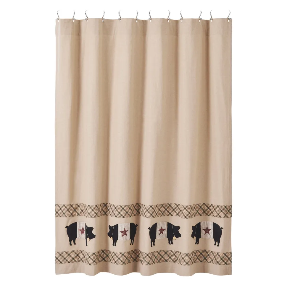 Pig Shower Curtain 72x72 Cider Mill Primitive Piggy