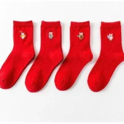 Pig Socks CUTE Pig Socks in Bright Red Cotton Blend