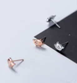 Pig Stud Earrings with CZ, Sterling Silver & Rose Gold Plated*