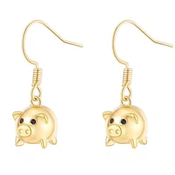 Piggy Drop Fashion Earrings-So Cute! Gold Plated Brass