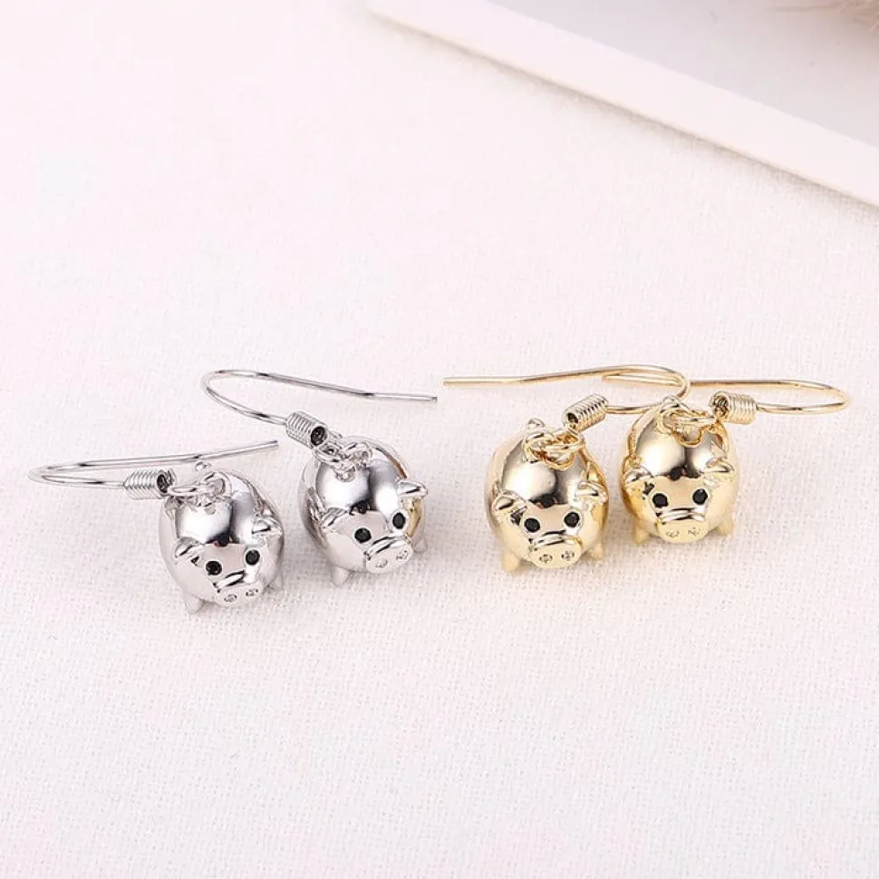 Piggy Drop Fashion Earrings-So Cute! Gold Plated Brass