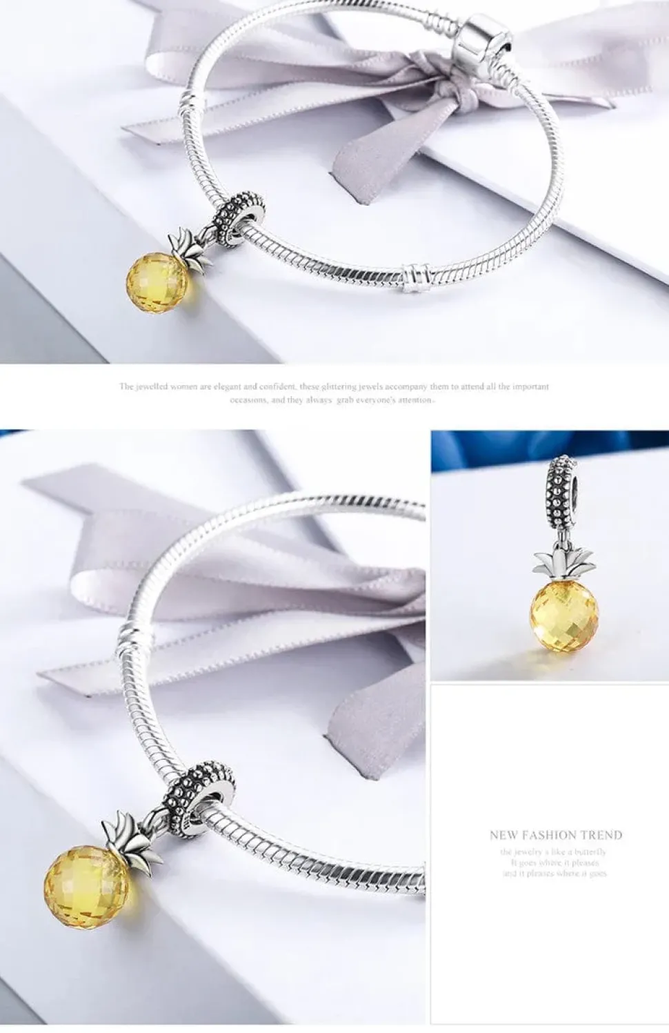 Pineapple Pandora style Charm 925 Sterling Silver