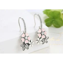 Pink Cherry Blossom Daisy Jewelry Set-Sterling Silver-Pretty in Pink